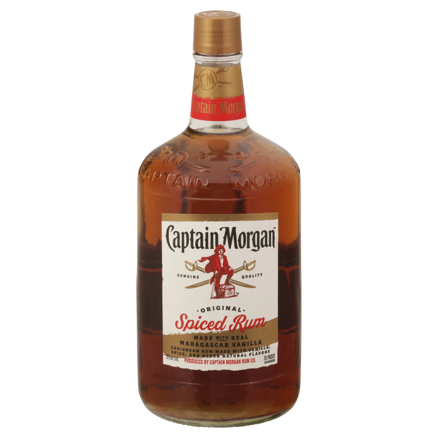Bottle of Captain Morgan spiced rum with vanilla flavor