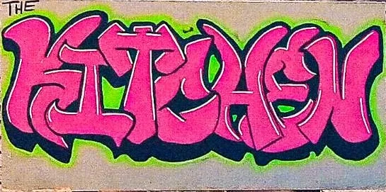 Colorful graffiti art of 'The Kitchen' on a wall