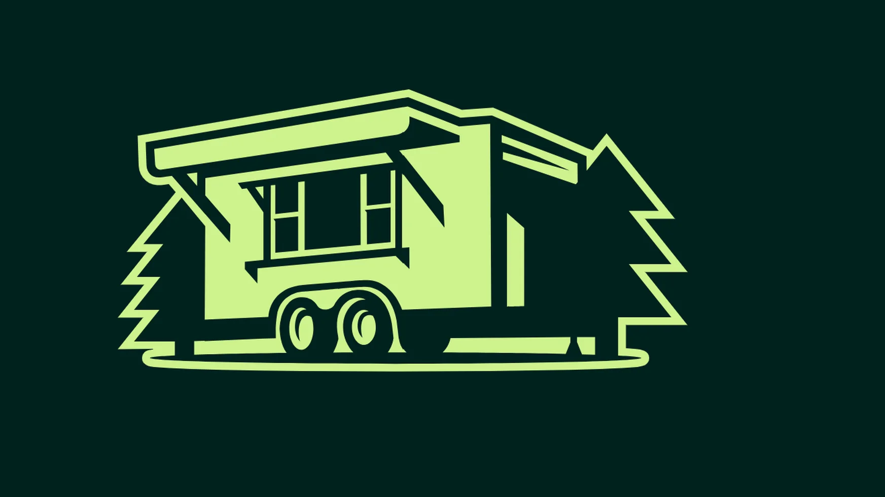 Stylized food truck illustration surrounded by trees