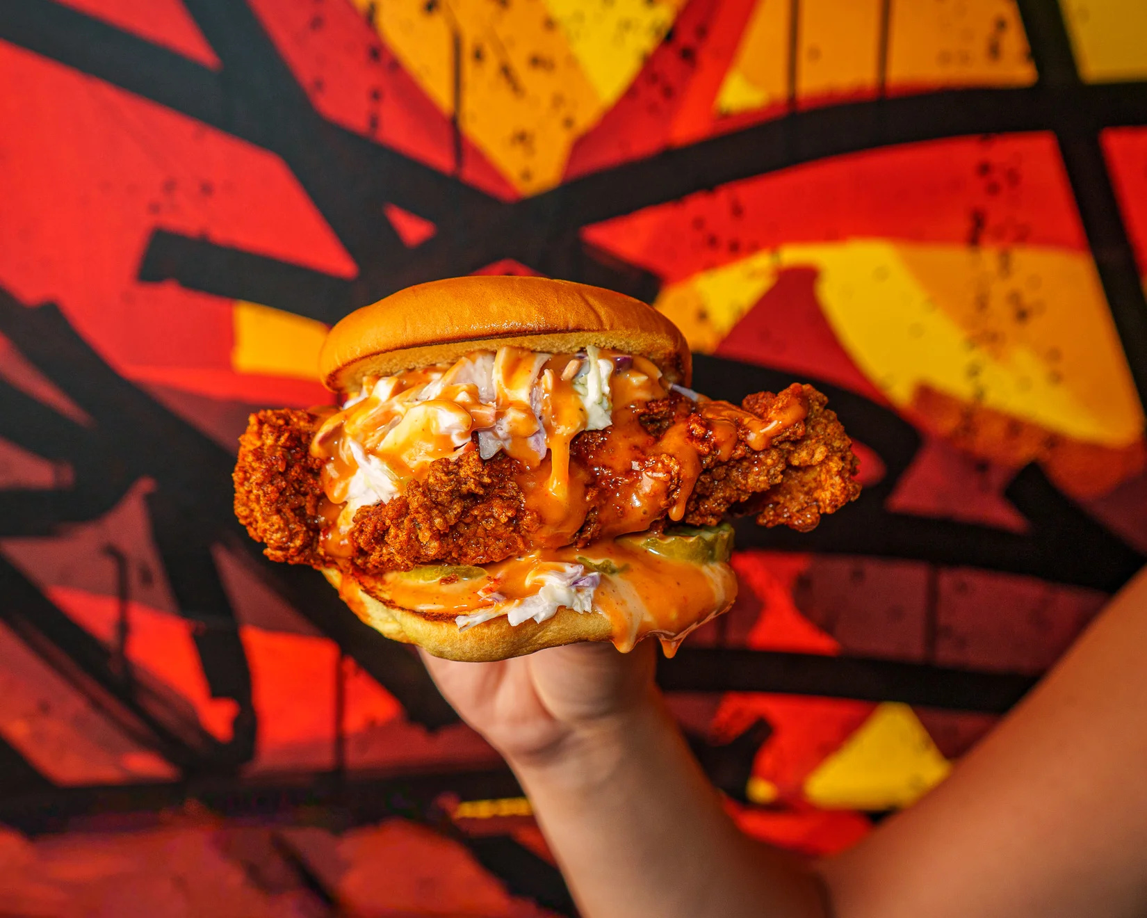 Crispy fried chicken sandwich with coleslaw
