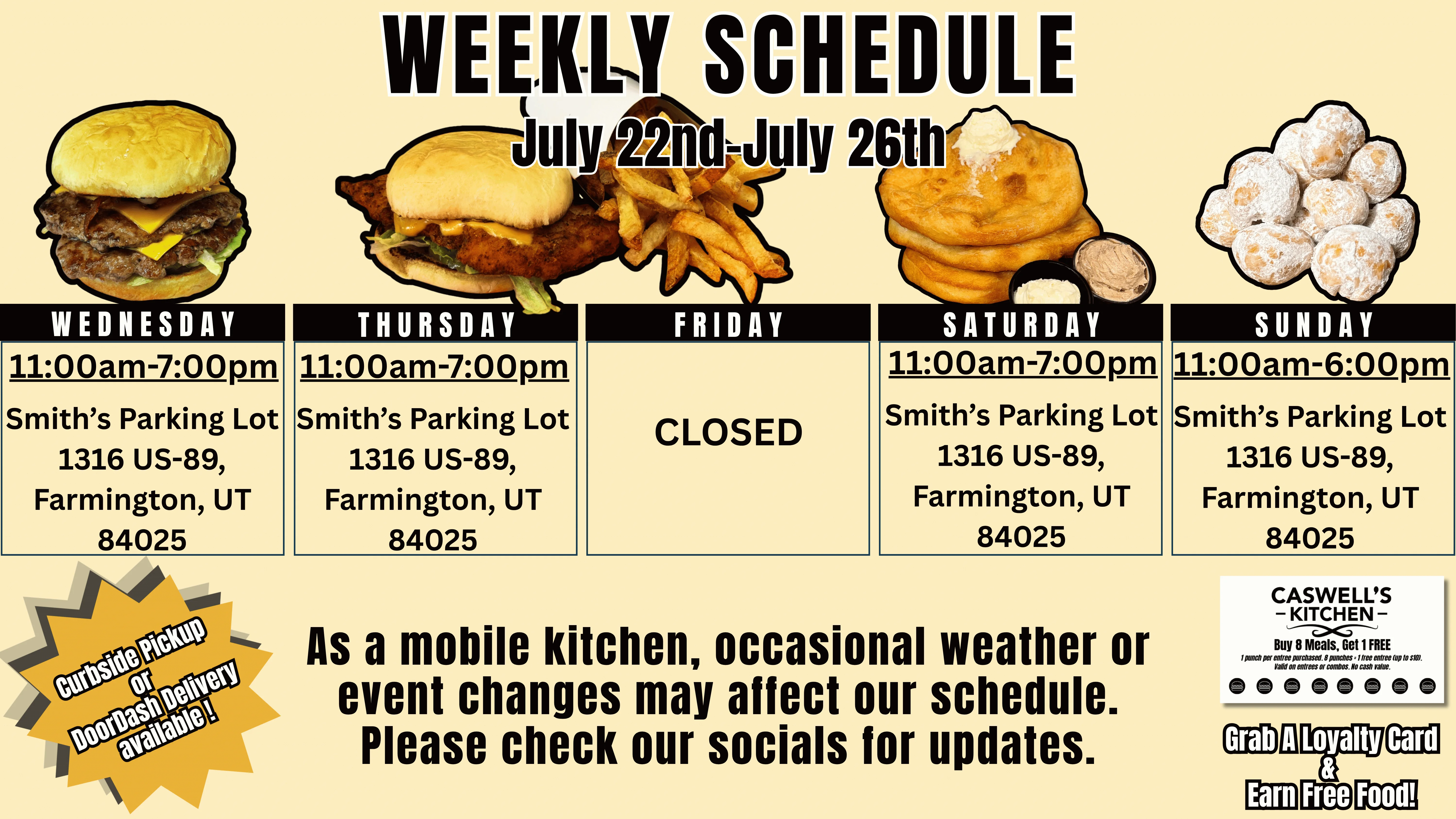 Weekly specials advertisement for Smith's restaurant featuring various dishes.