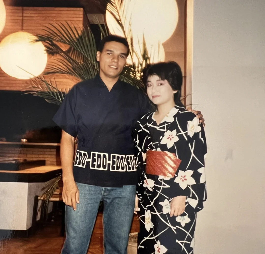 Couple in traditional Japanese attire at a restaurant