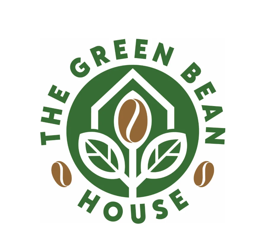Logo of The Green Bean House with coffee bean and leaf design