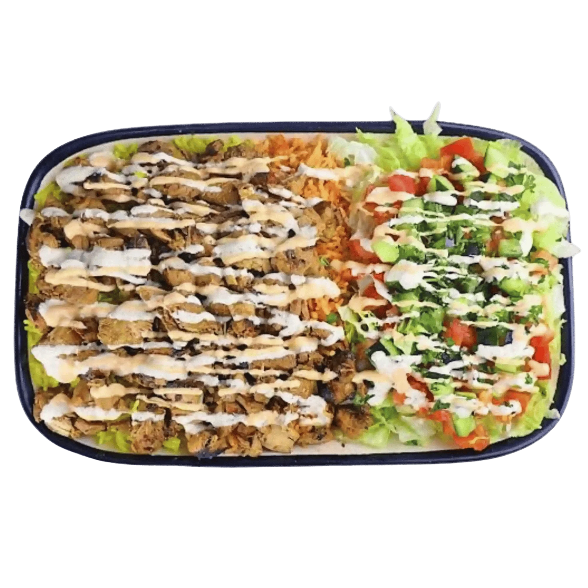 L: NY Chicken over Rice Plate