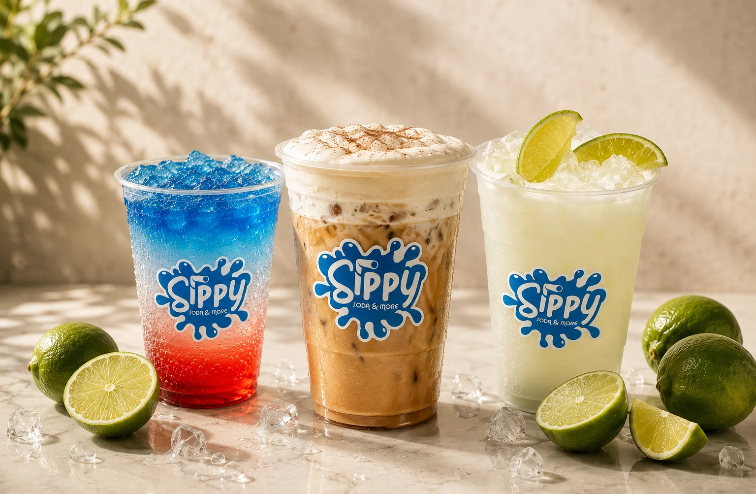Colorful drinks from Sippy featuring soda and iced coffee
