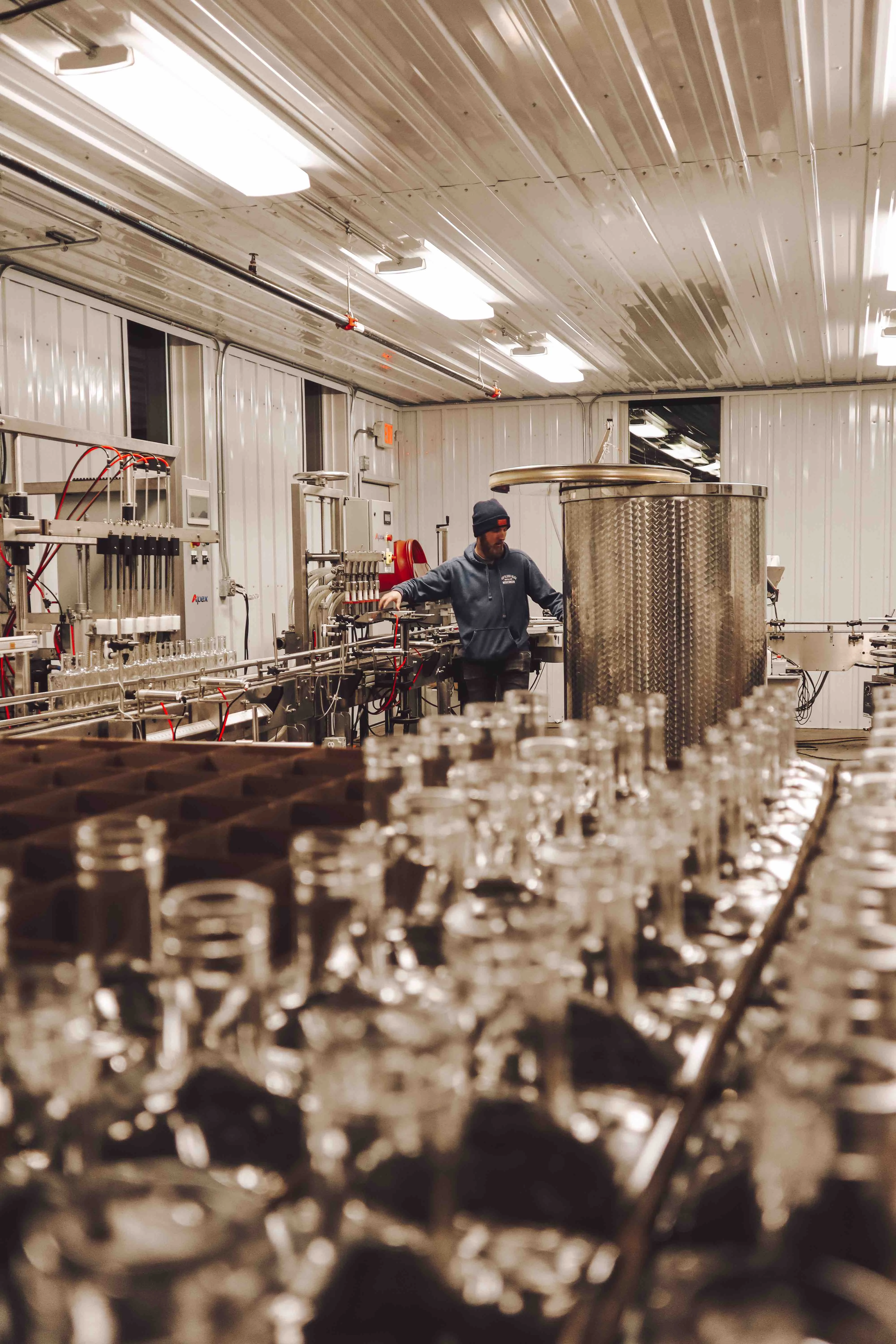 A close-up image of the bottling line