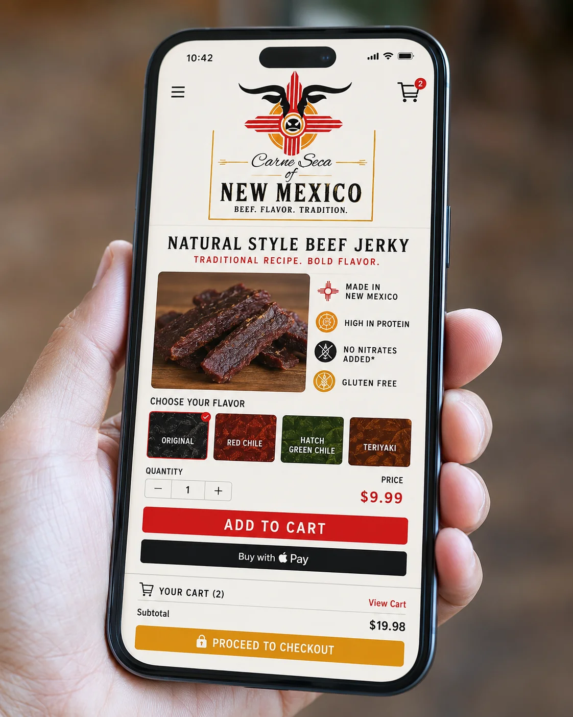 Natural style beef jerky from New Mexico