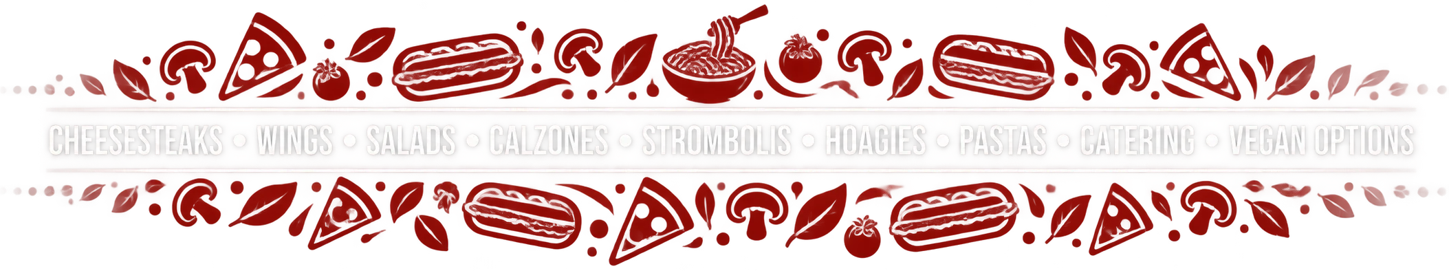 Cheesesteaks, wings, salads, calzones, strombolis, hoagies, pastas, catering, vegan options