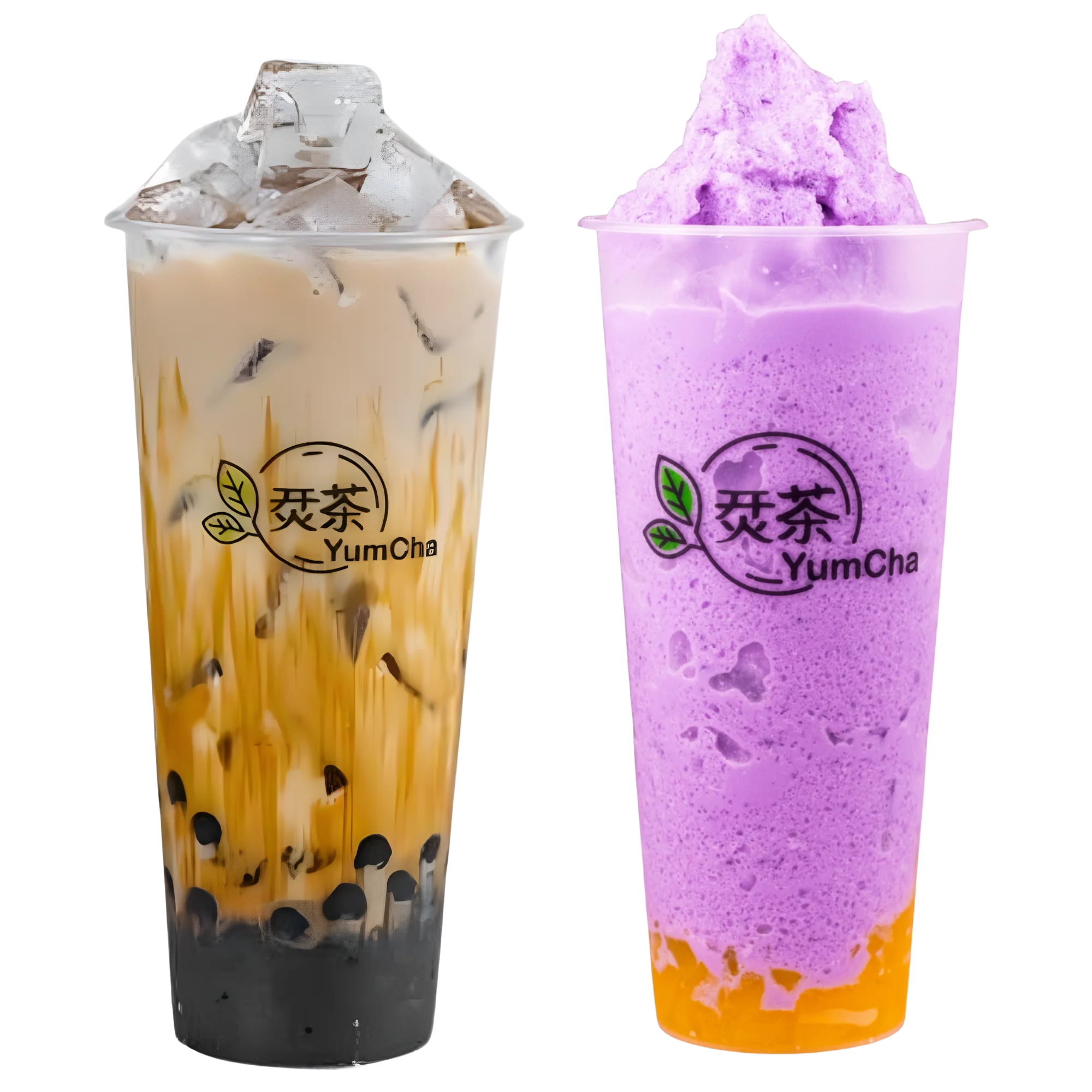 Taiwanese bubble tea pair with brown sugar boba and purple taro drink