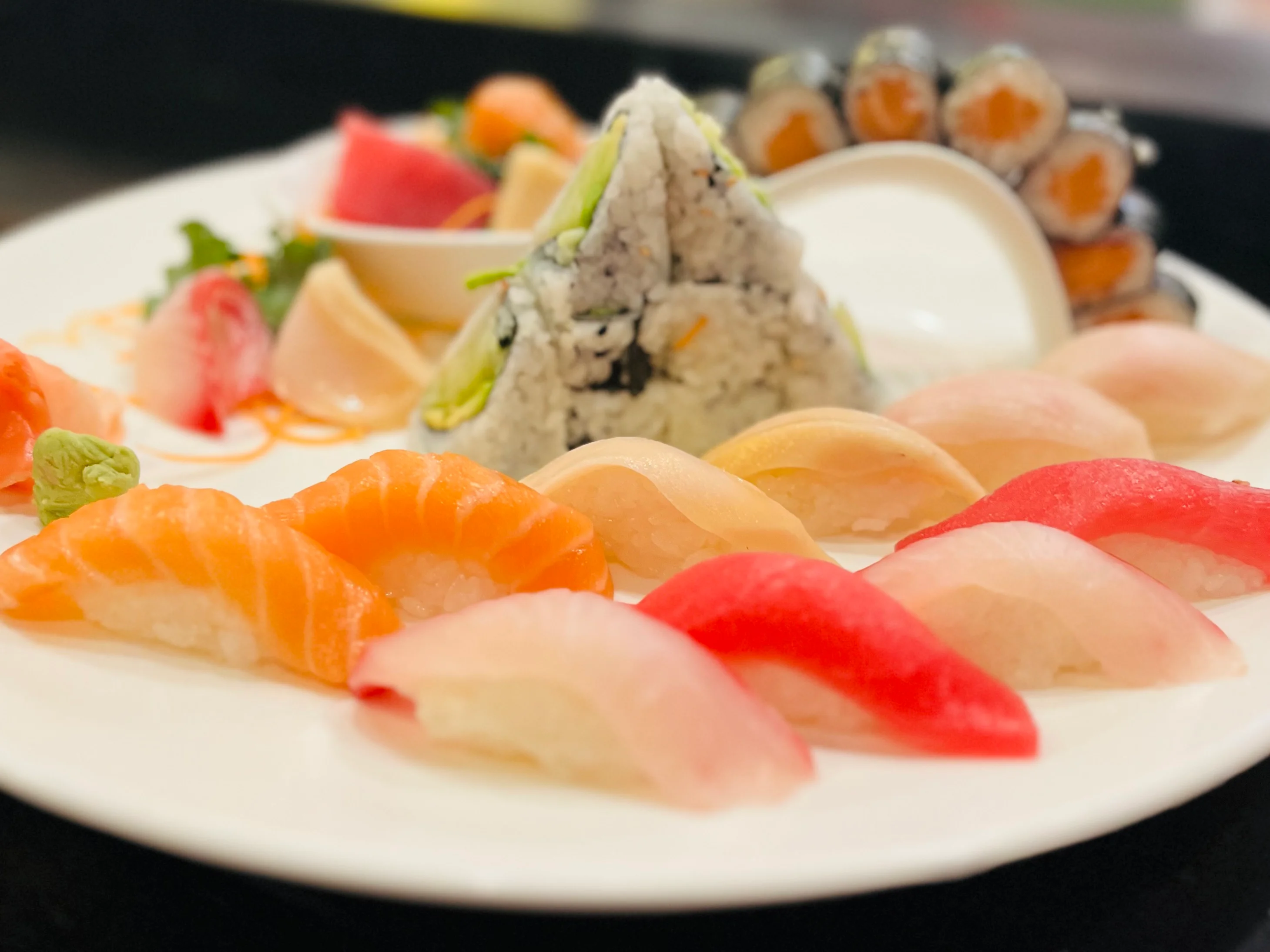 Assorted Japanese sushi platter with nigiri and rolls