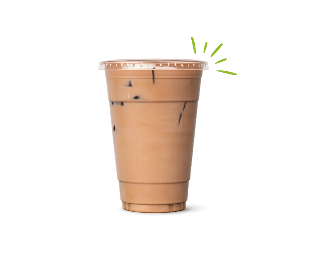 Refreshing green matcha drink and iced coffee in cups