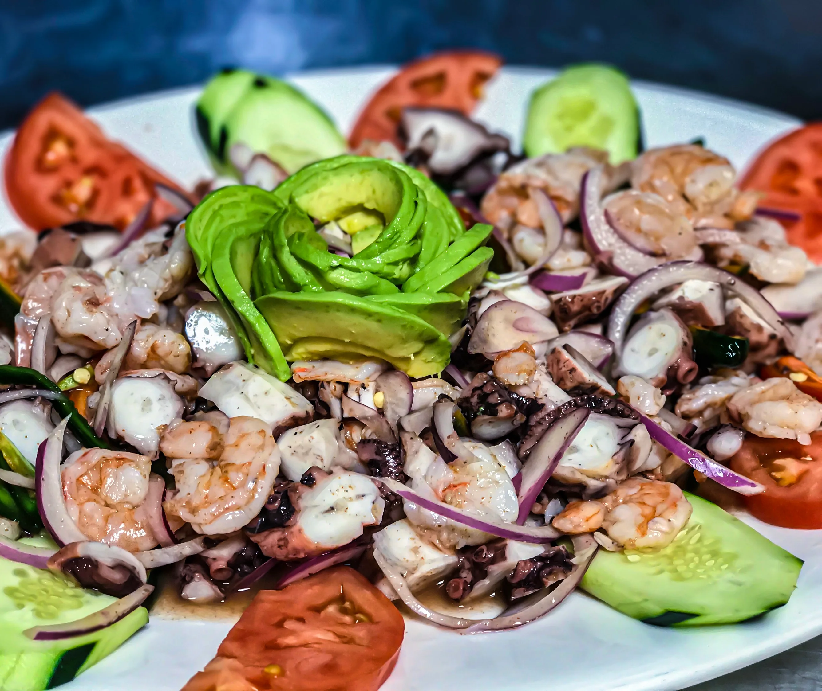 Fresh seafood ceviche with shrimp and octopus