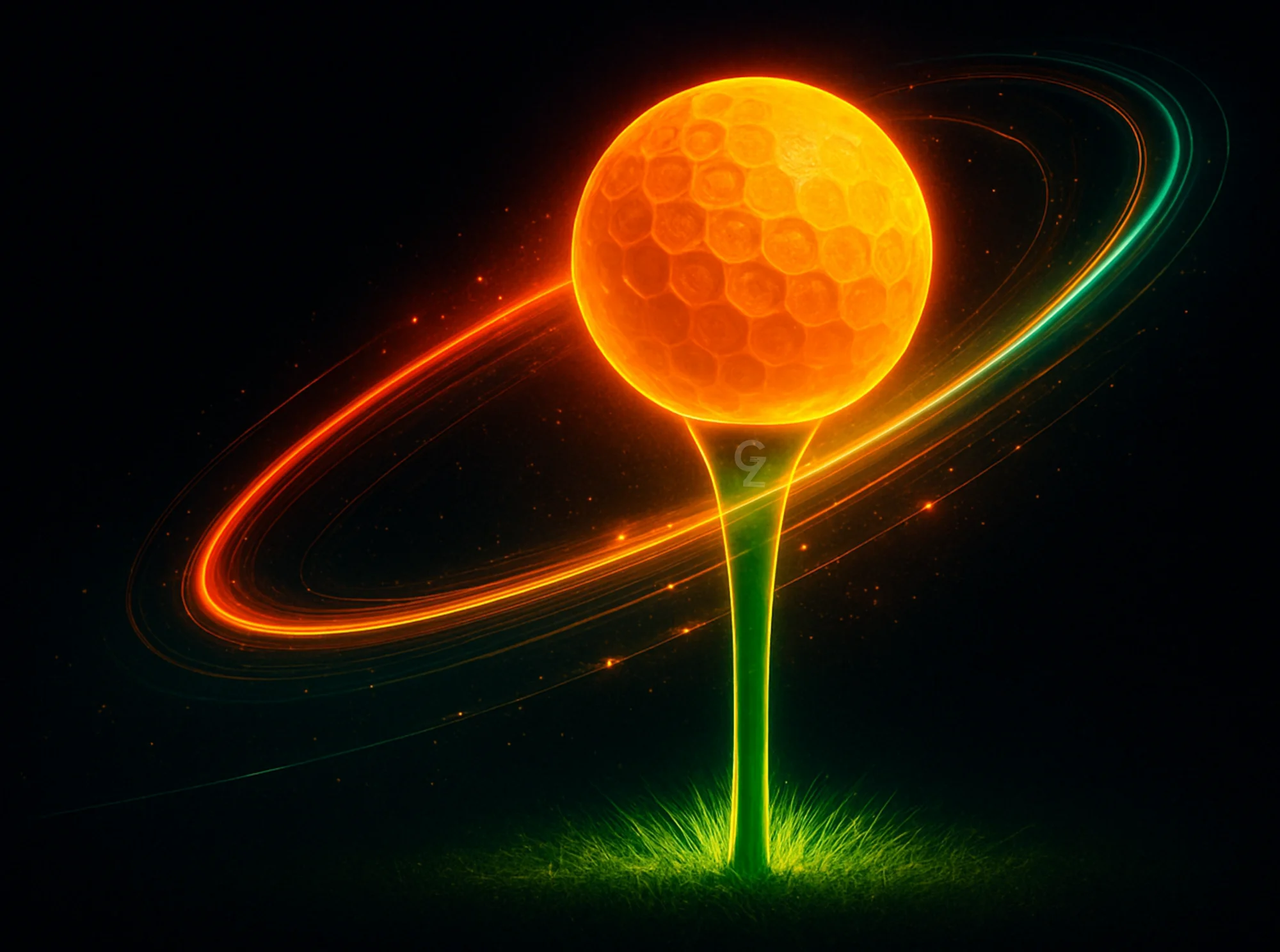 Creative golf ball with rings in a cosmic setting