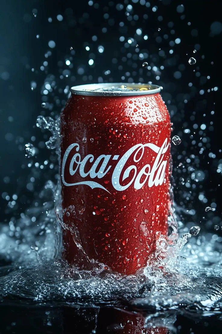 Chilled Coca-Cola can with water droplets