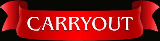 Red ribbon banner with the word 'CARRYOUT' in white text