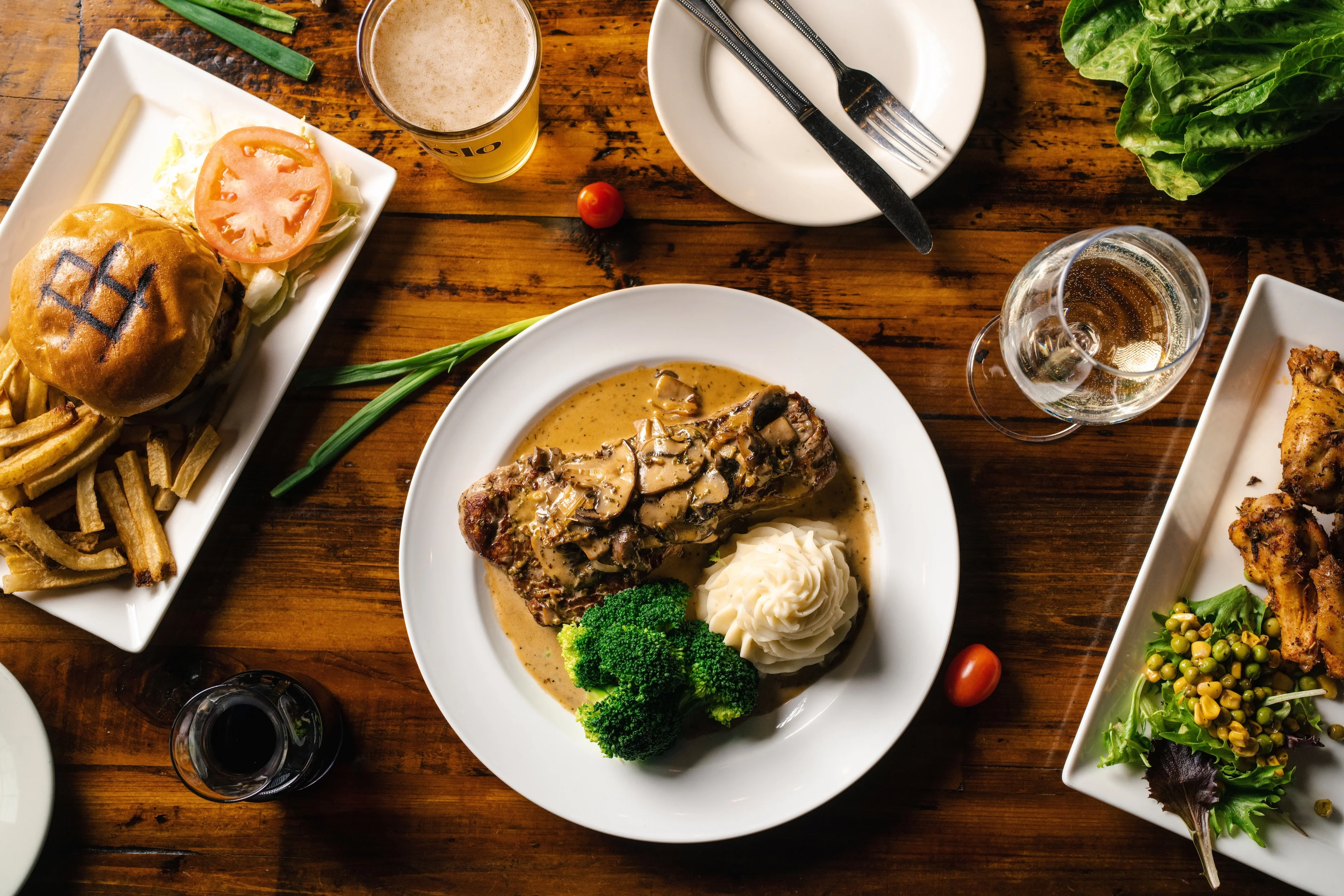Classic American meatloaf with mashed potatoes and broccoli