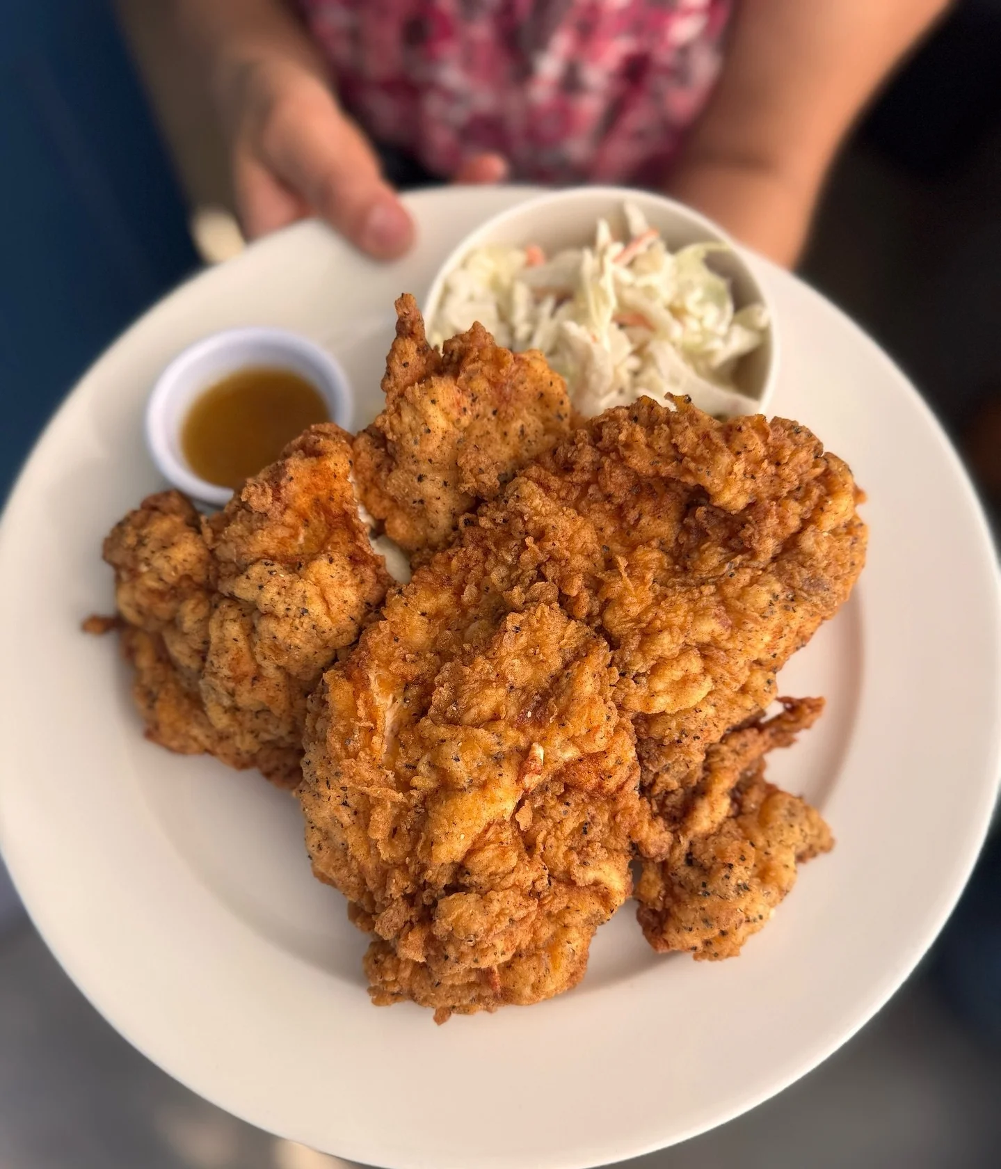 Southern fried chicken with coleslaw and dipping sauce
