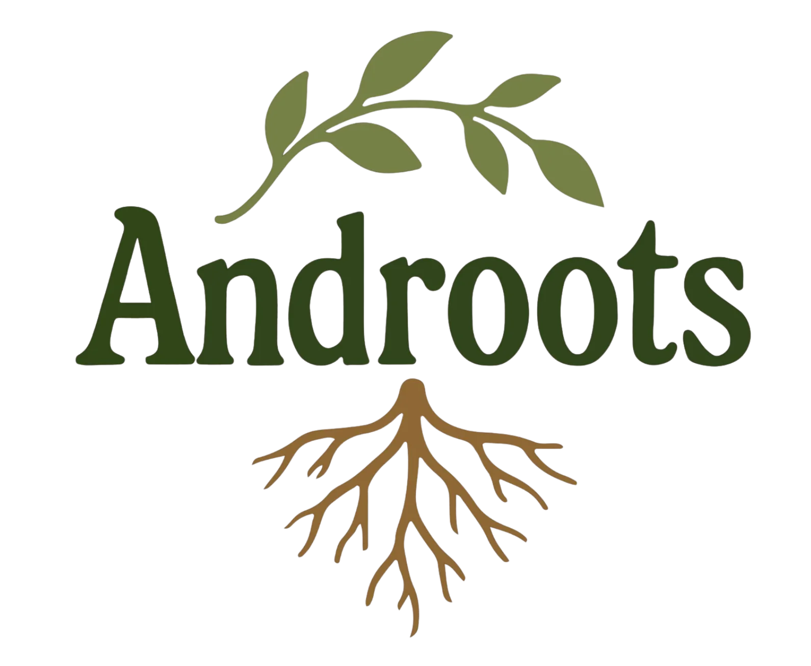 Androots logo featuring leaves and roots design
