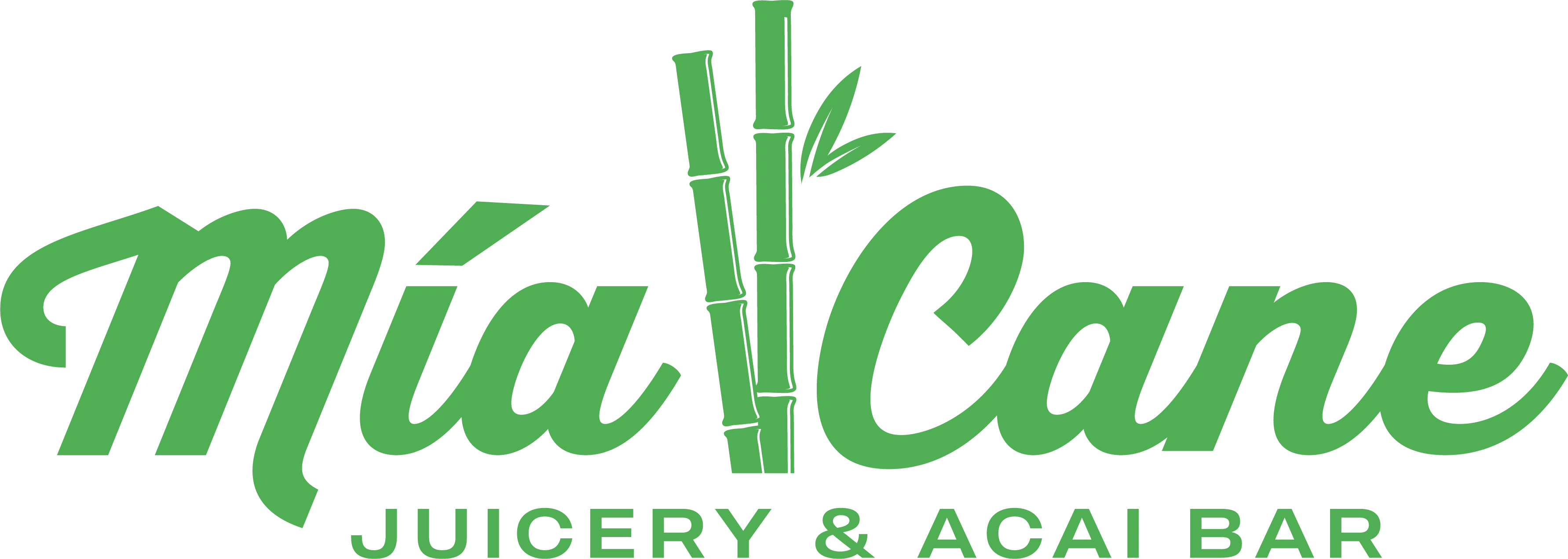 Mía Cane Juicery & Acai Bar logo with bamboo design