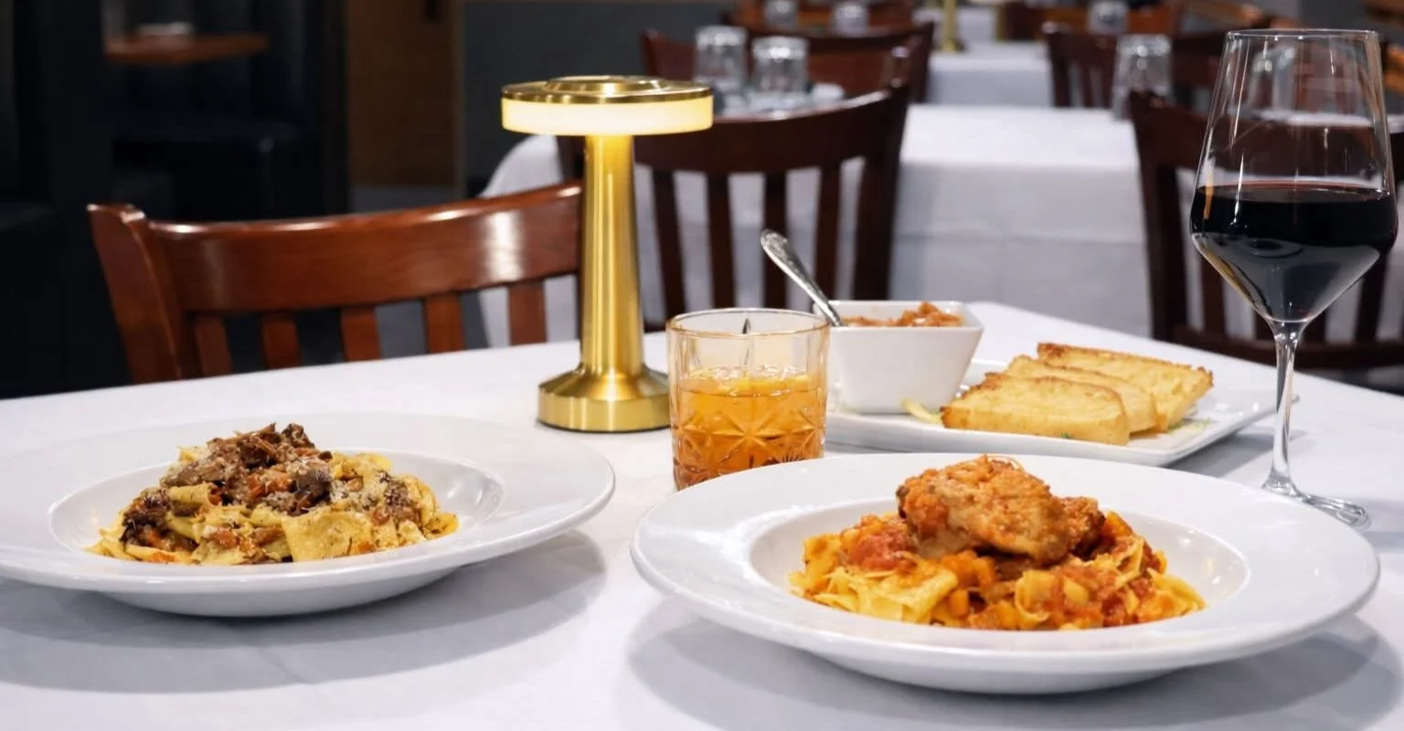House-made pasta dishes, wine, and a cocktail at Florio’s Italian Restaurant