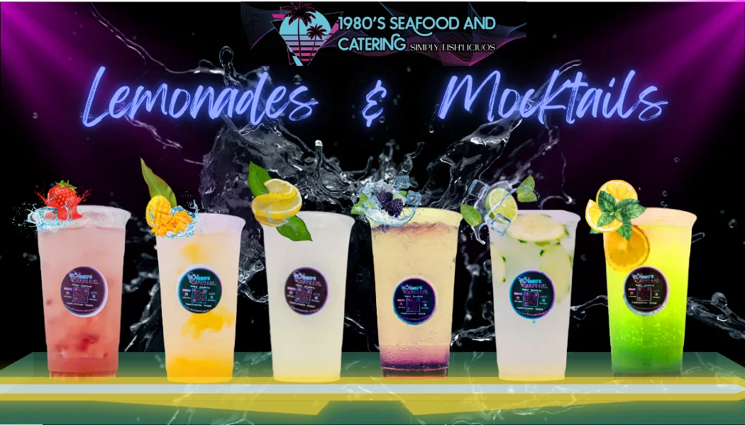 Colorful selection of lemonades and mocktails in clear cups