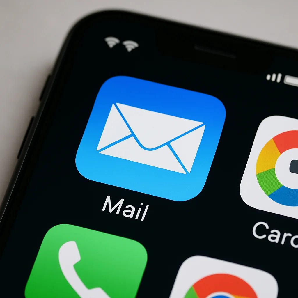 Close-up of smartphone mail app icon on screen