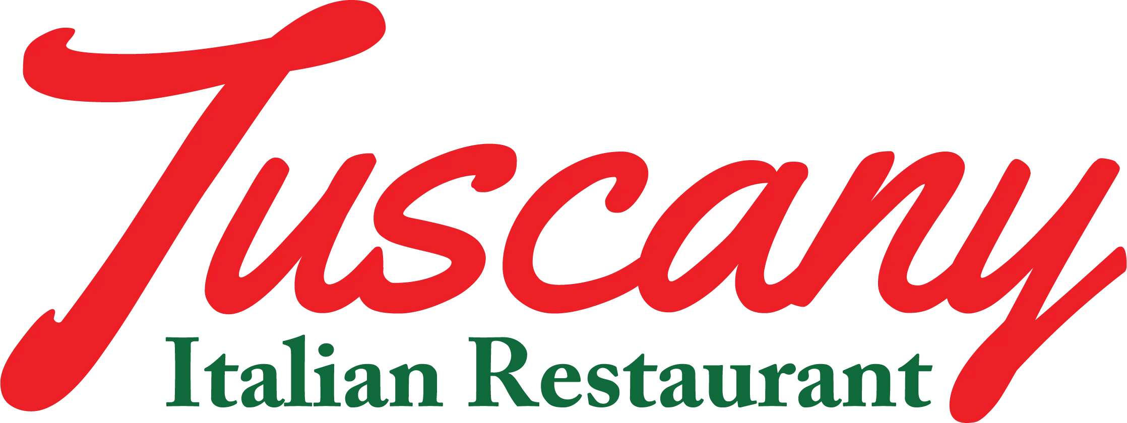 Tuscany Italian Restaurant logo in vibrant red and green