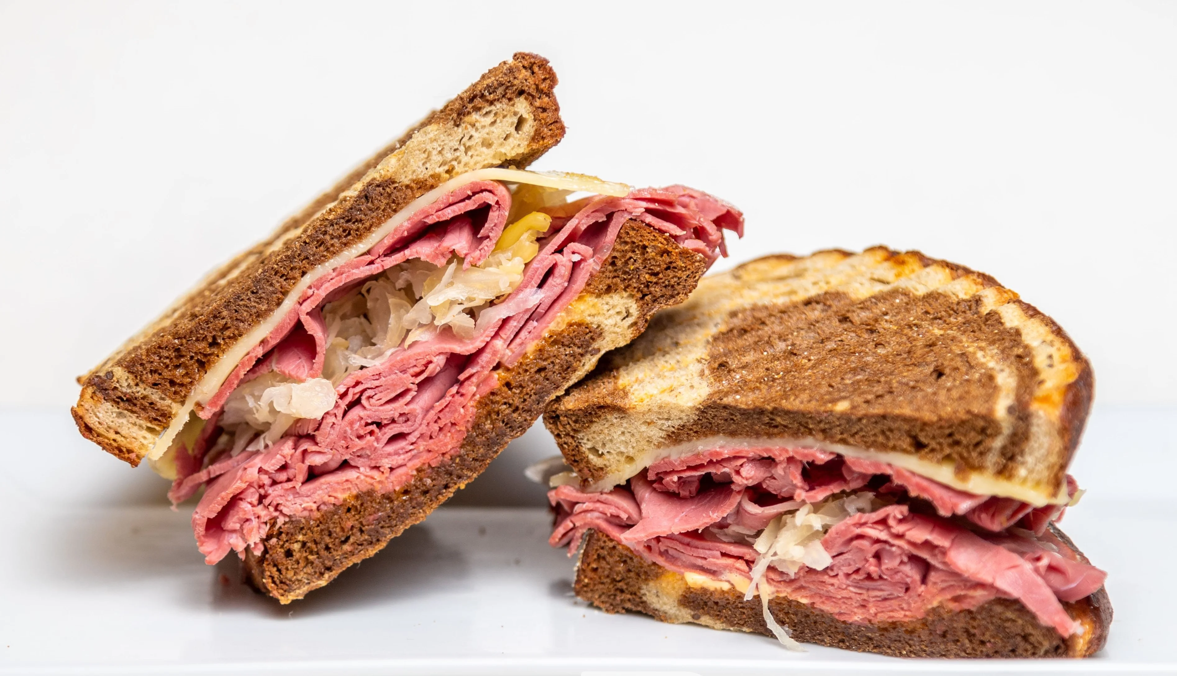 Classic pastrami sandwich on rye bread