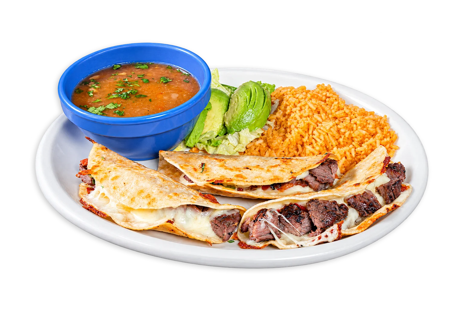 Delicious Mexican quesadillas with rice and beans