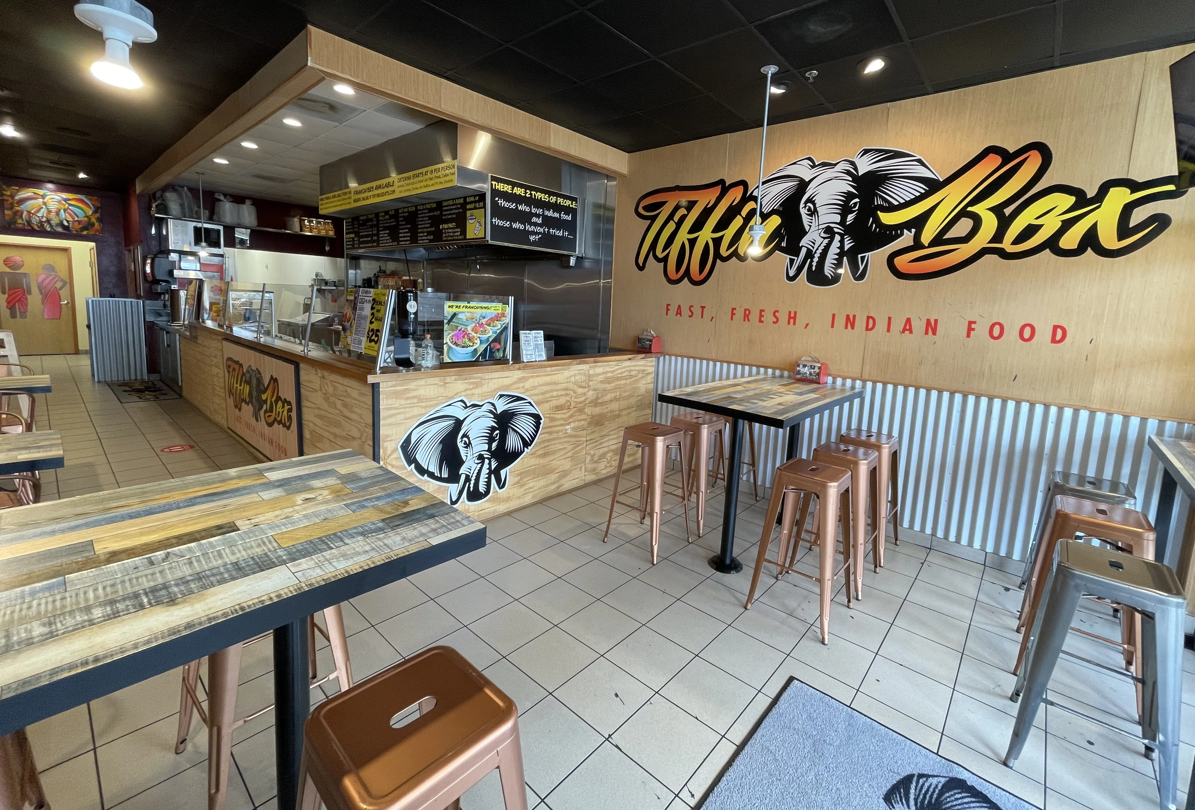 The inside of the Tiffin Box restaurant