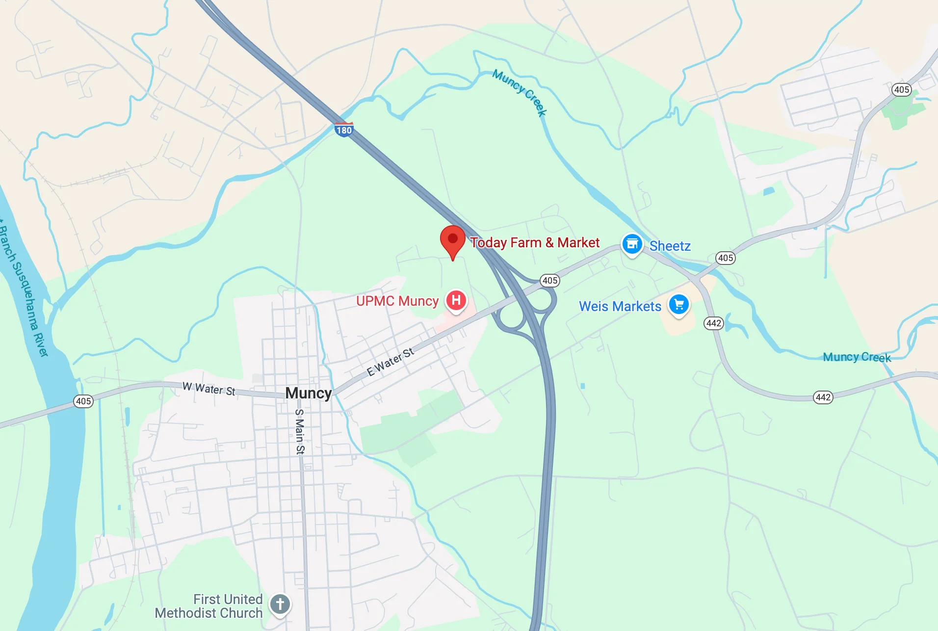 Map showing location of Today Farm & Market in Muncy, Pennsylvania