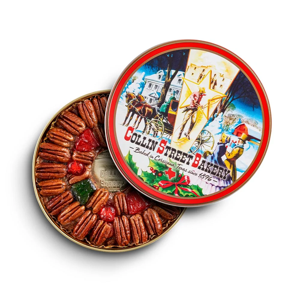 Collin Street Bakery fruitcake in decorative tin