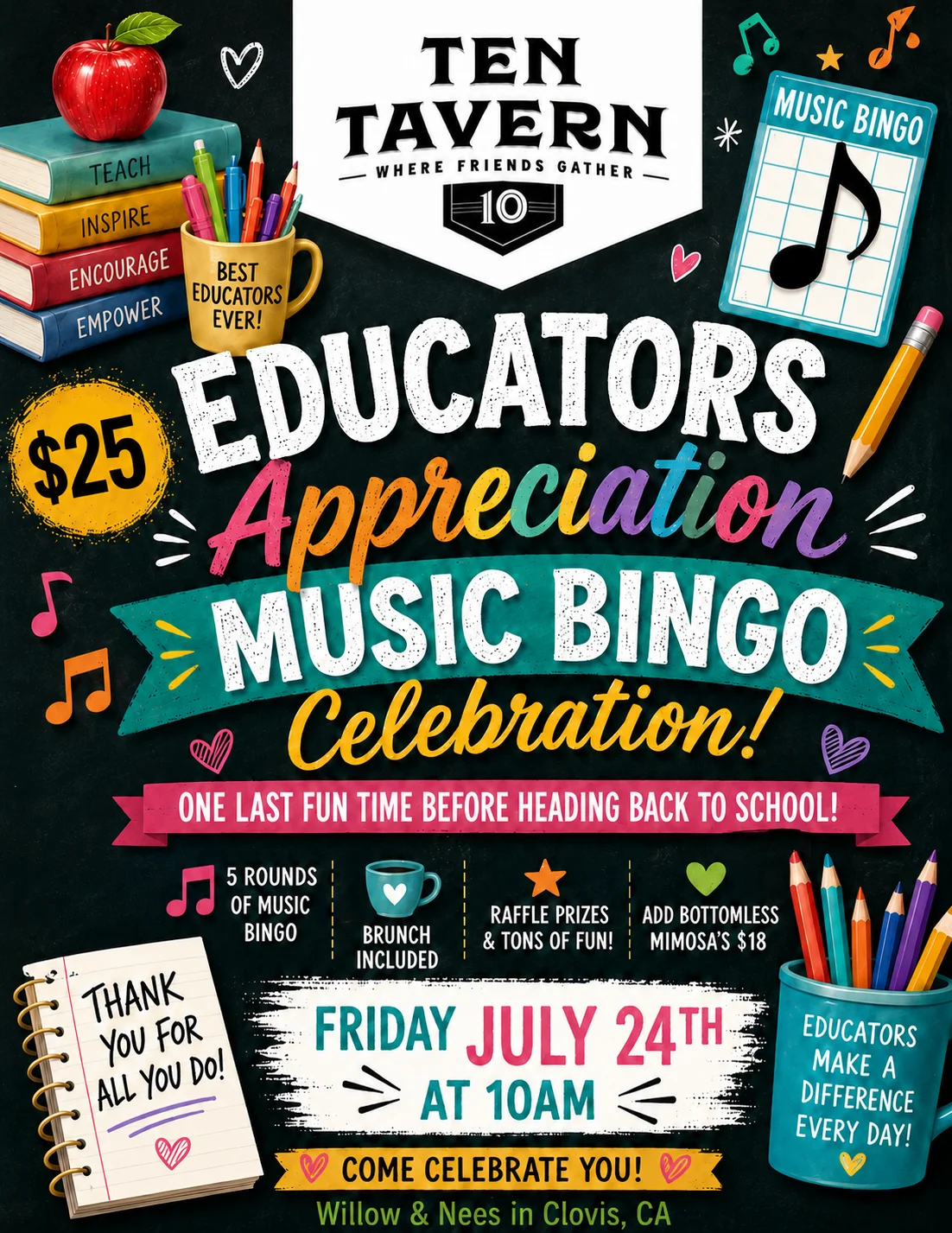 Teacher Celebration Brunch Themed Bingo