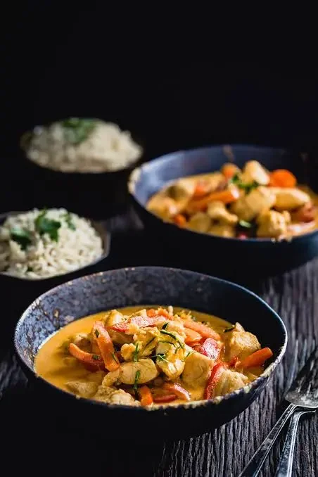 Creamy Thai chicken curry served with rice