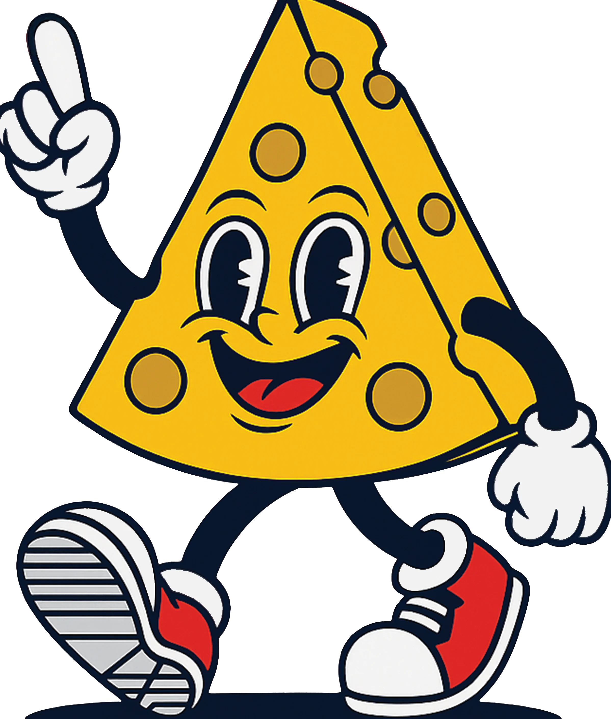 Cheerful cartoon cheese character with a big smile