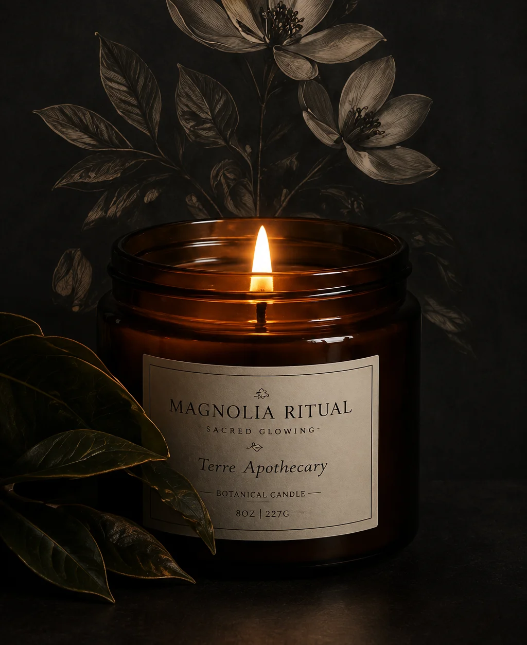 Hand-poured Magnolia Ritual candle in amber glass