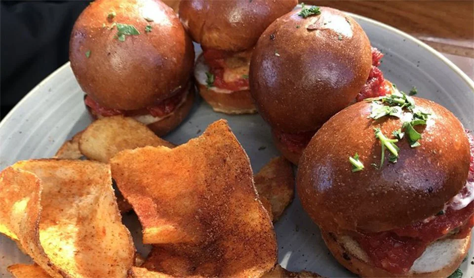 Bar bocce sliders and fresh potato chips