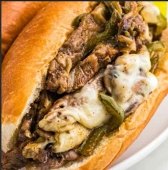 Cheesesteak sandwich with grilled onions and peppers