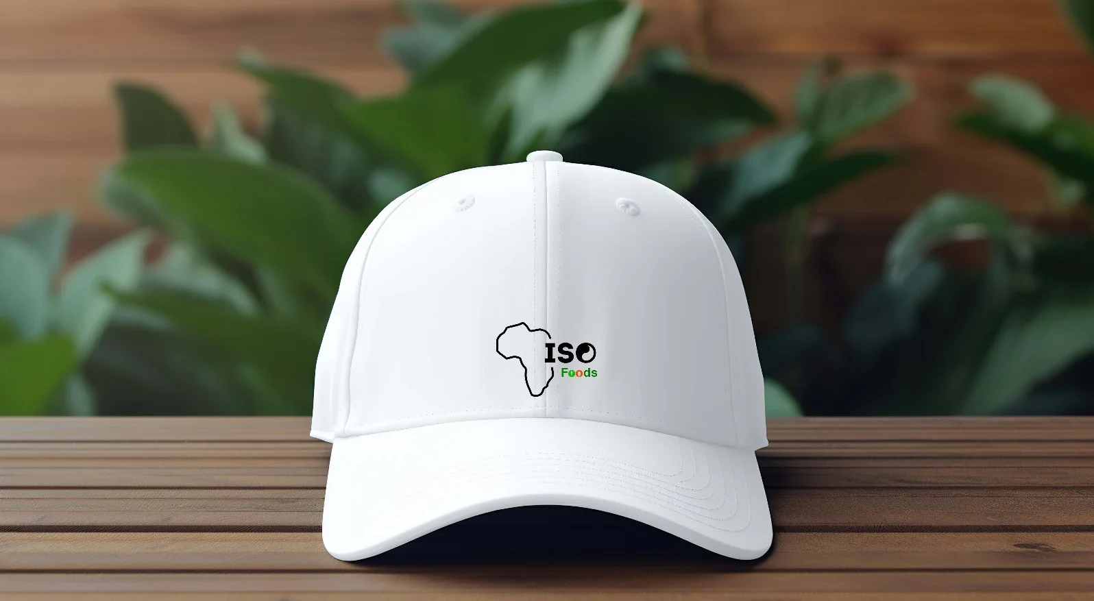 White cap featuring ISO Foods logo with Africa outline
