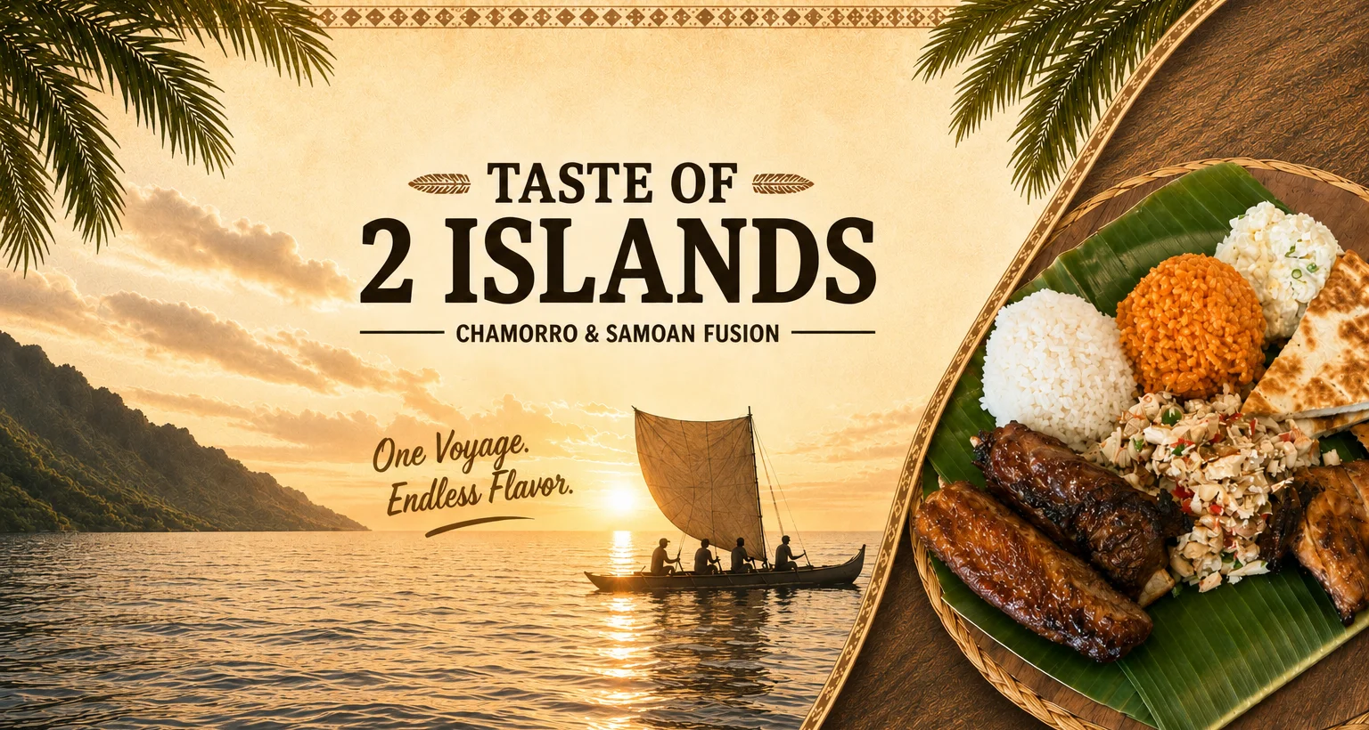 Chamorro and Samoan fusion platter with rice and grilled meats