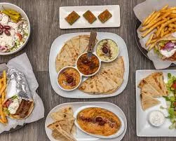 Mediterranean gyros with fries and hummus
