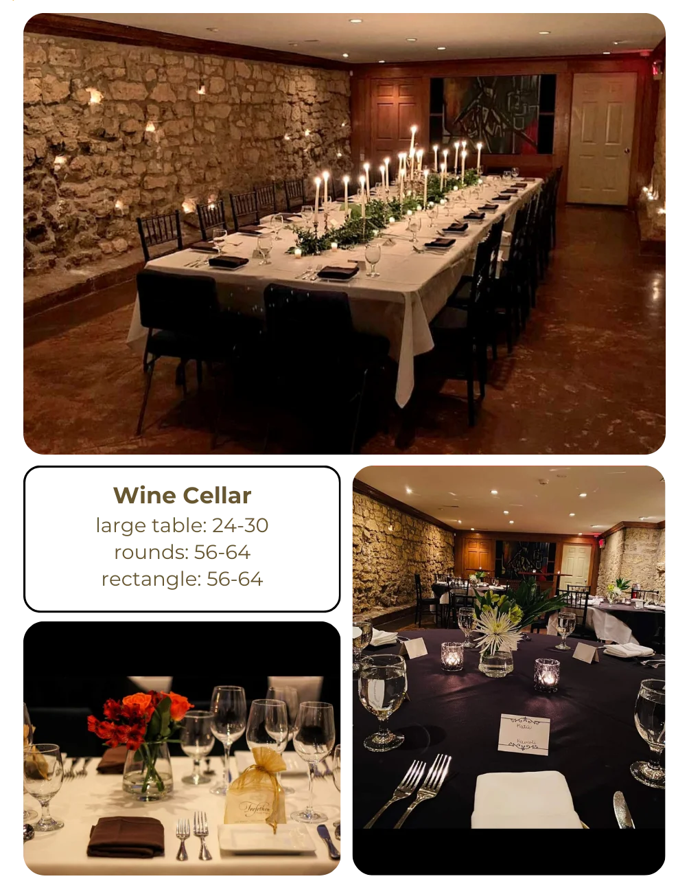 Elegant wine cellar dining setup with candlelight