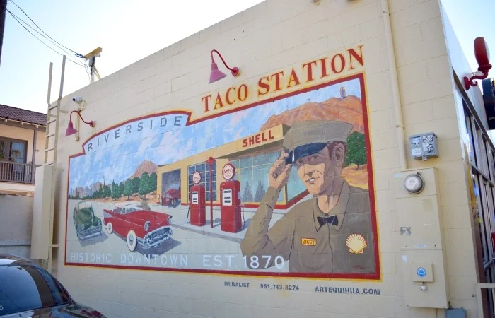 Mural of Riverside Taco Station in historic downtown