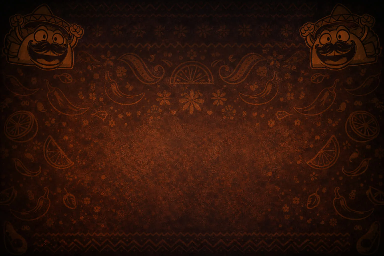 Colorful Mexican-themed background with chili peppers and citrus motifs