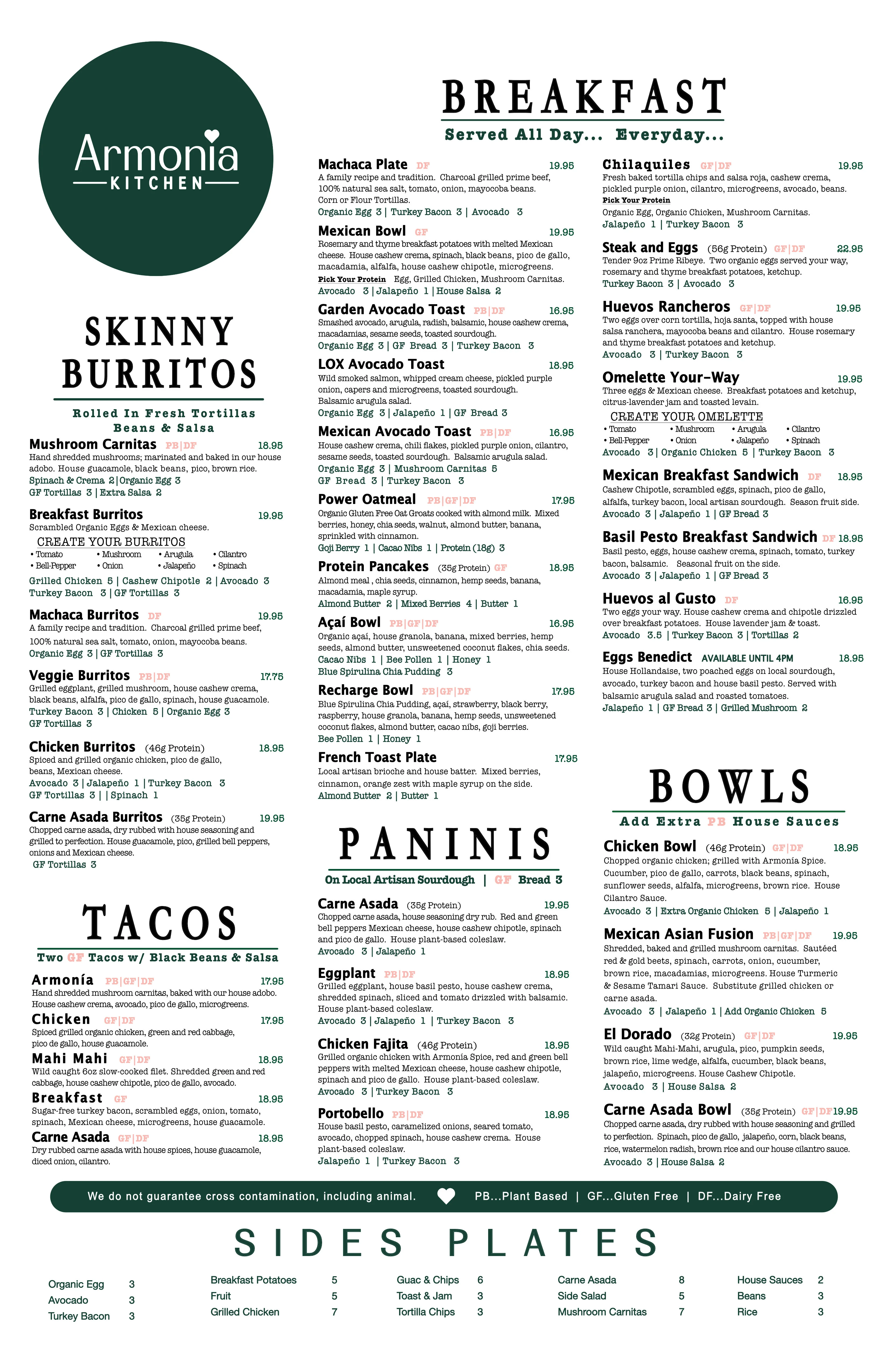 Menu showcasing a variety of delicious dishes and beverages.