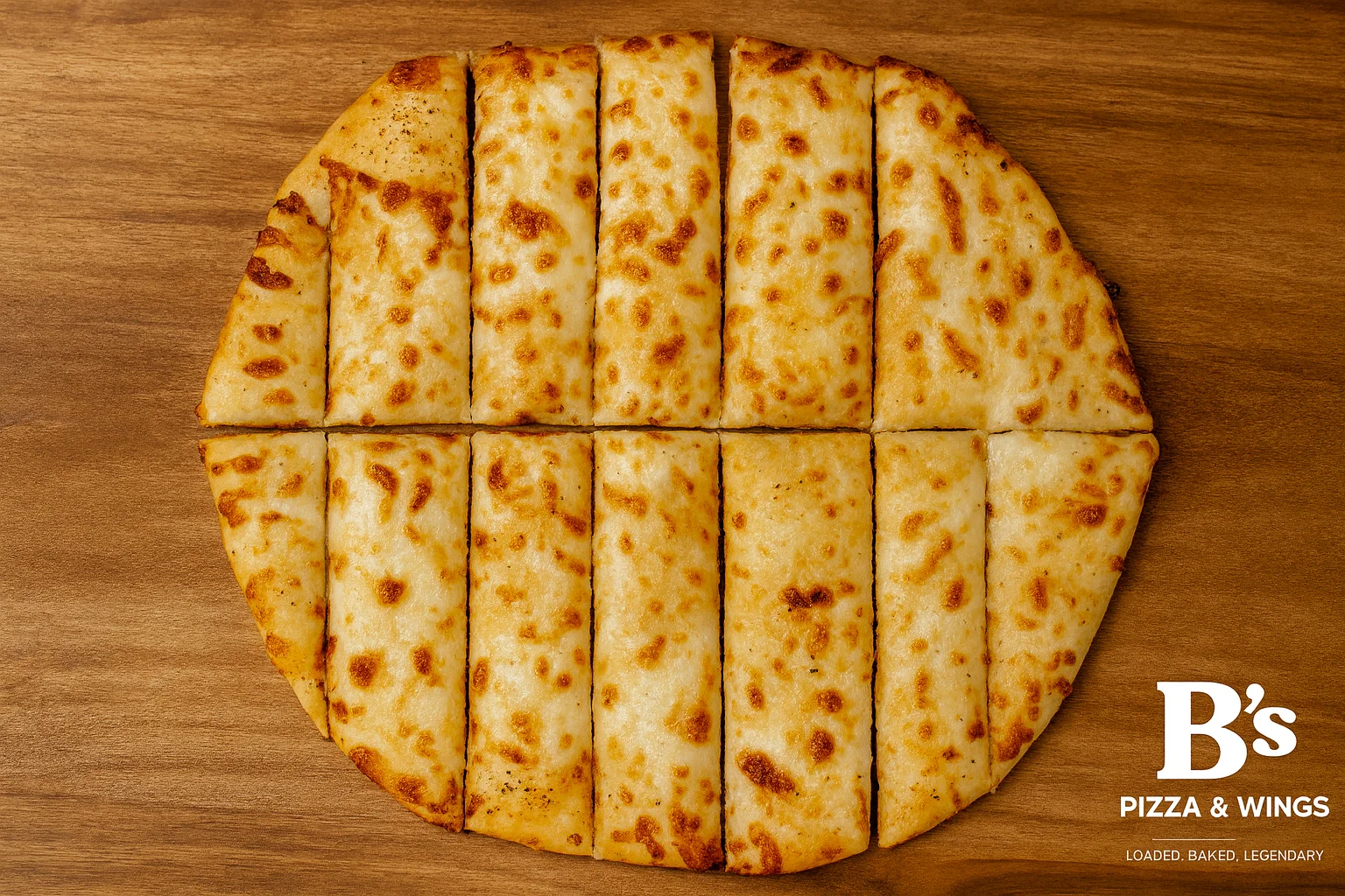 Cheesy garlic breadsticks from a pizzeria