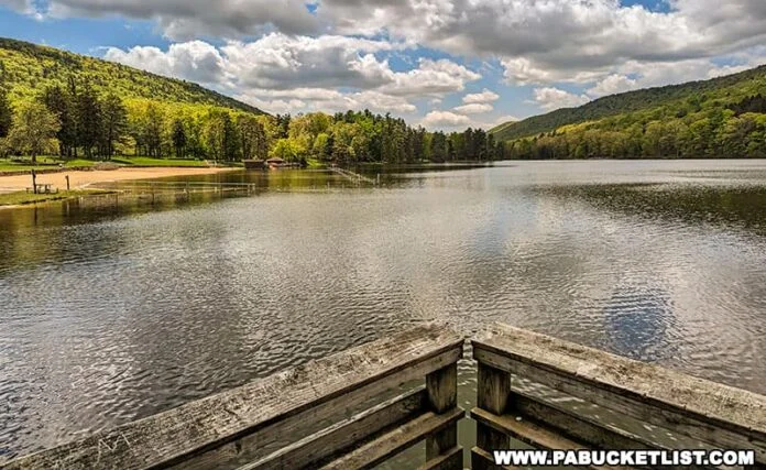 Scenic view of Cowans Gap State Park beach in Fulton County, PA.