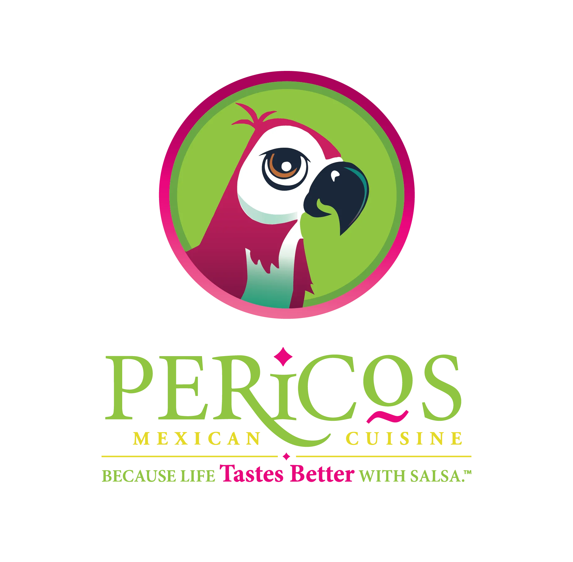 Colorful logo of Pericos Mexican Cuisine featuring a parrot