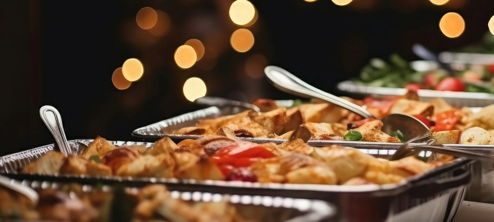 Buffet spread of roasted vegetables and salads