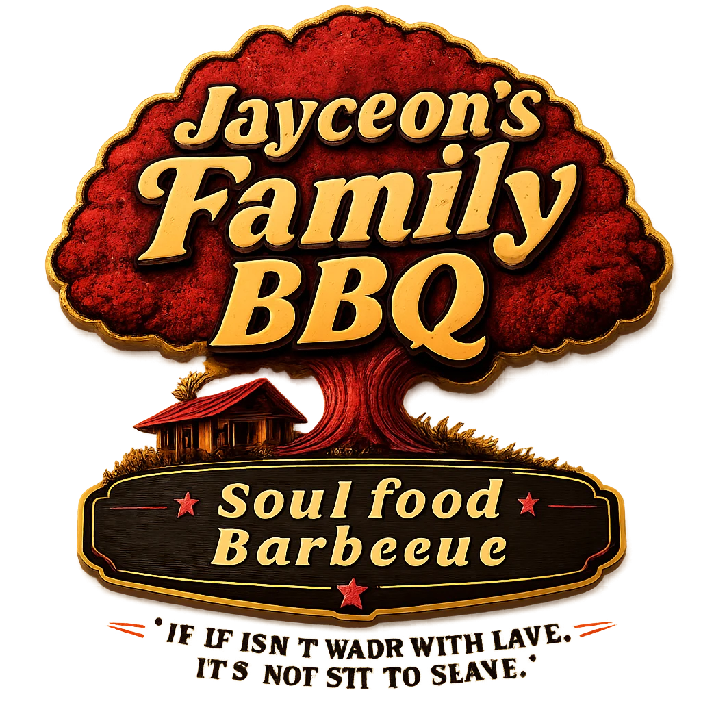Sign for Jayceon's Family BBQ featuring soul food barbecue.